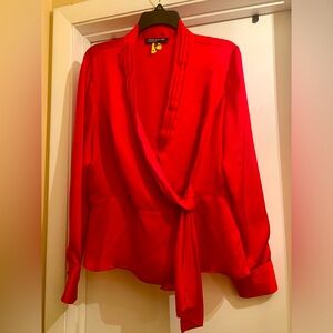 Jones New York Red Wrap satiny long sleeve
